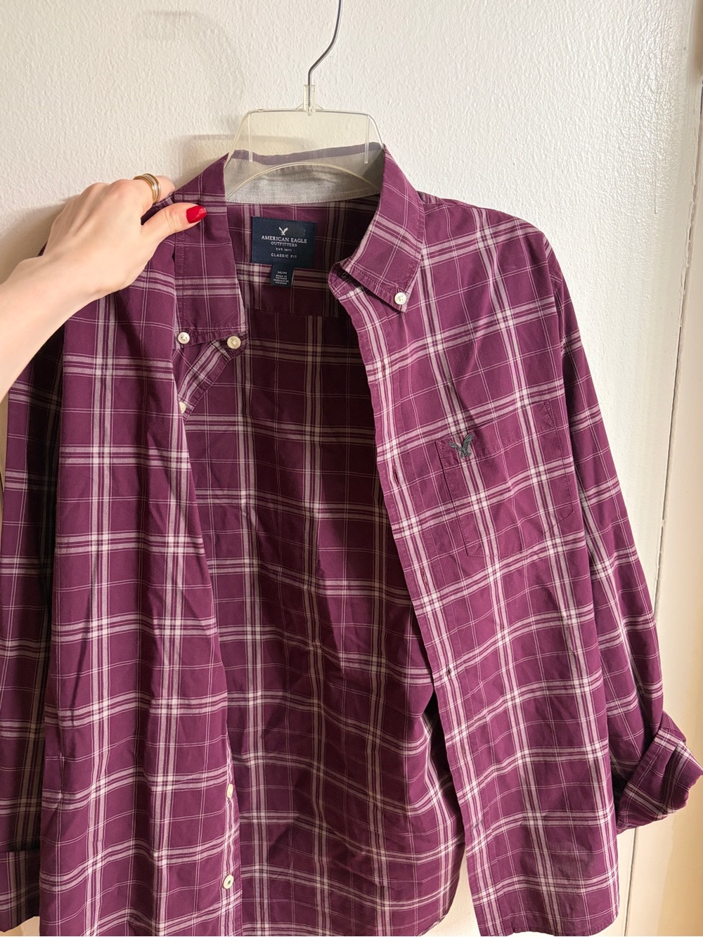 American Eagle Outfitters Burgundy Plaid Button-Down Shirt